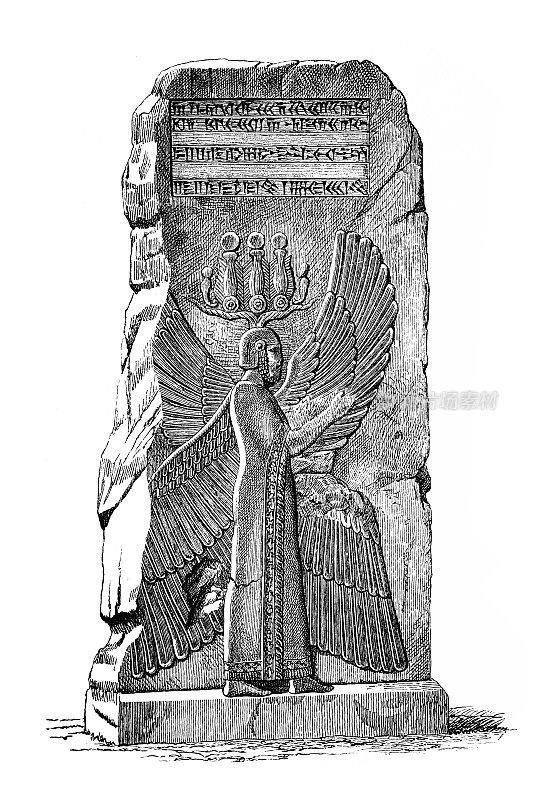 居鲁士大帝的四翼守护雕像，在帕萨尔加代发现的浅浮雕。在《圣经》(以斯拉书1,1 -4)中，居鲁士因释放巴比伦的犹太俘虏并允许他们返回家园而闻名